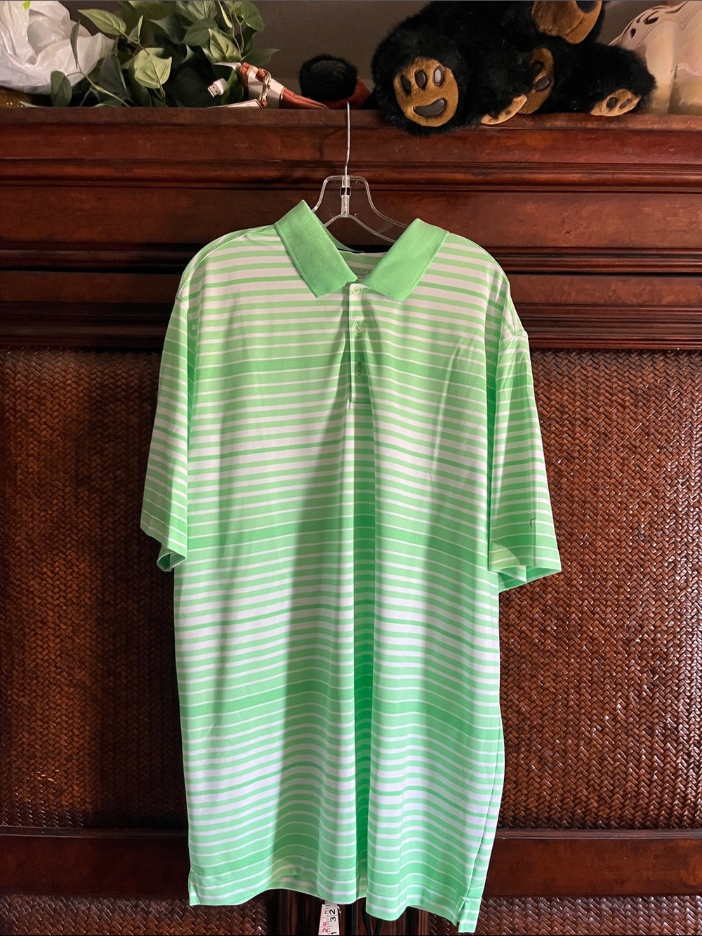 Nike Light Green and White Striped Polo